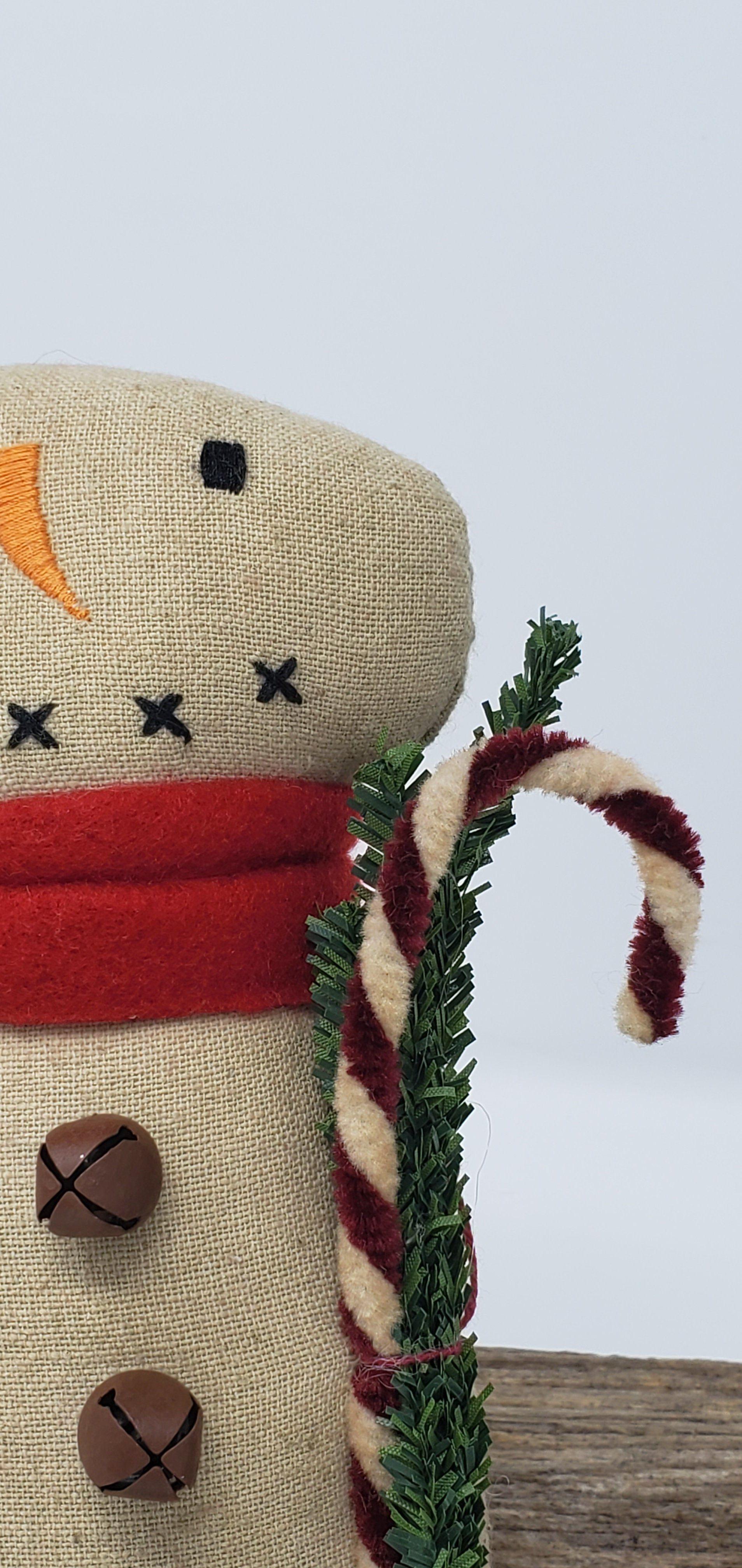 Primitive Snowman with Candy Cane - A Rustic Feeling