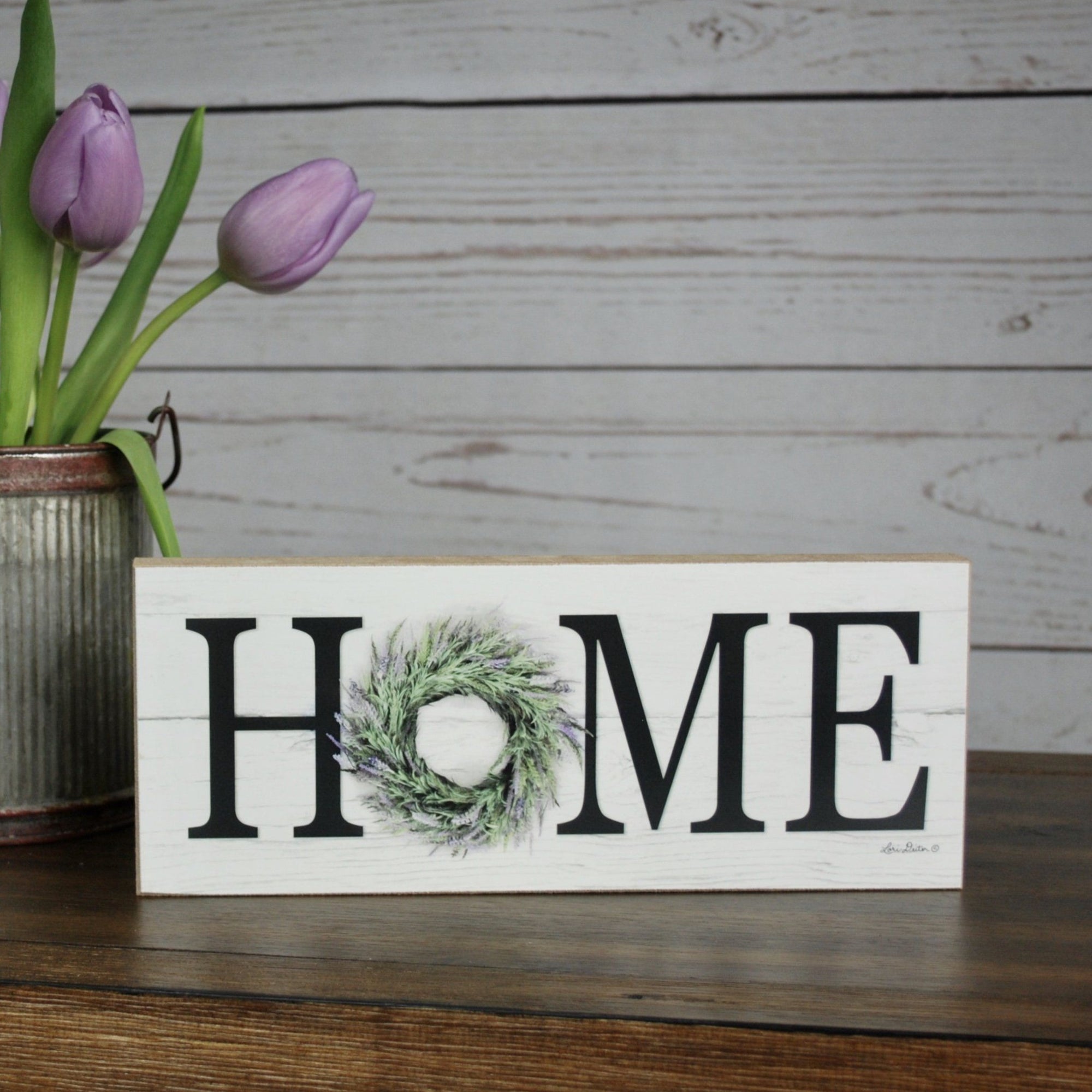 Home Sign with Wreath Lavender - A Rustic Feeling