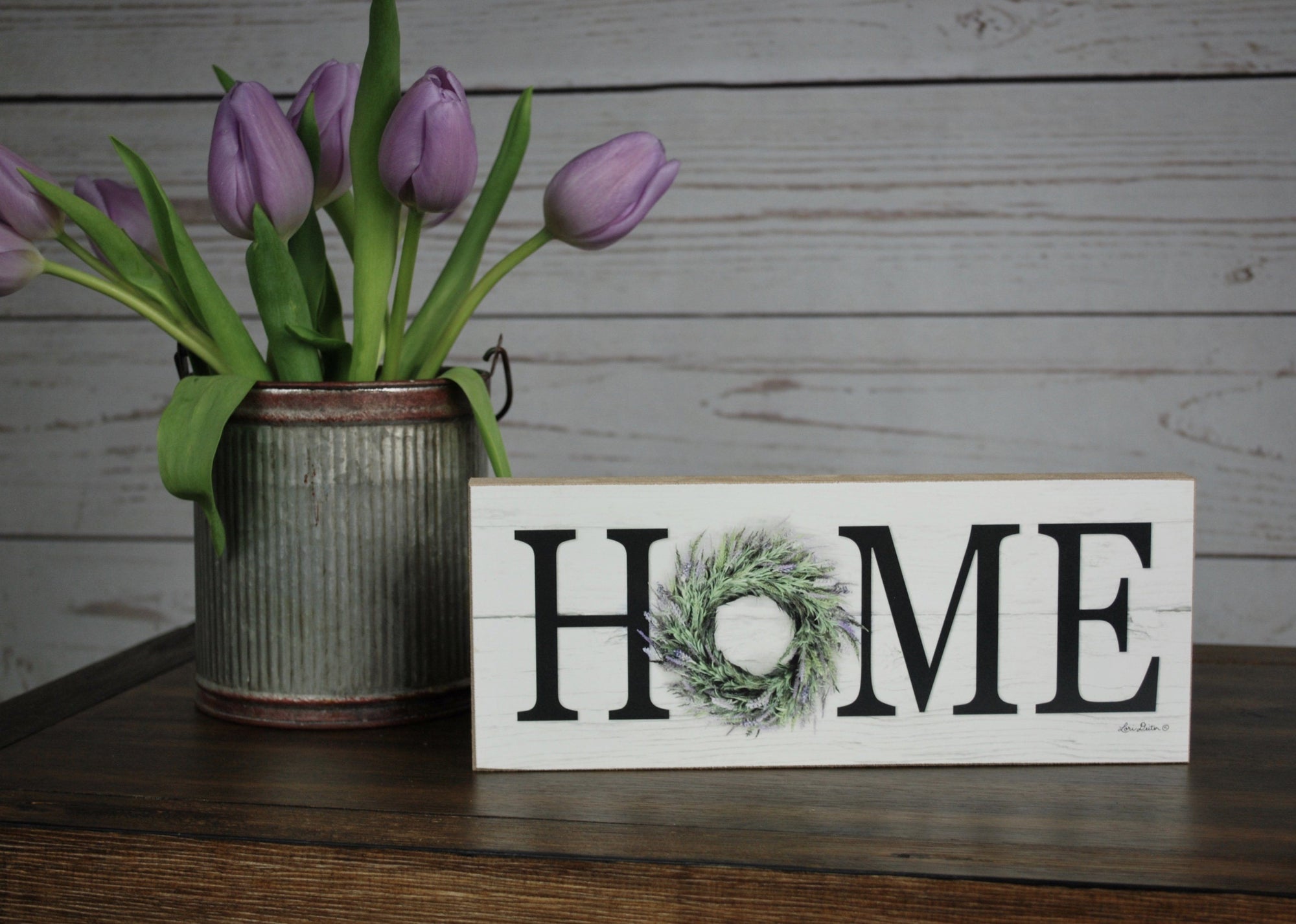 Home Sign with Wreath Lavender - A Rustic Feeling