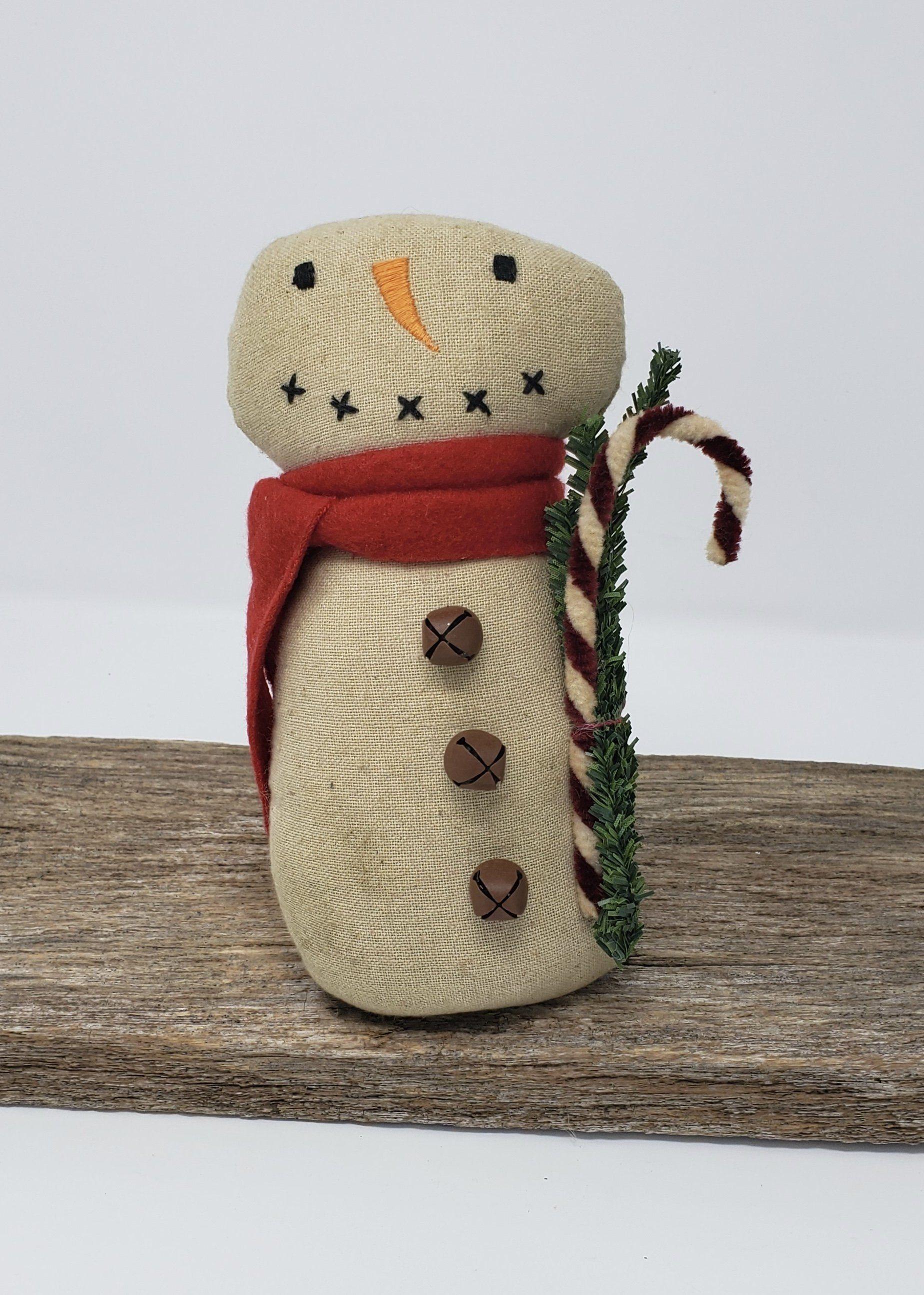 Primitive Snowman with Candy Cane - A Rustic Feeling