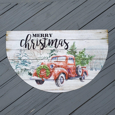 Red Vintage Truck Merry Christmas Welcome Mat - A Rustic Feeling