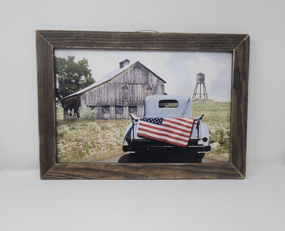Vintage Truck with American Flag Framed Print - A Rustic Feeling