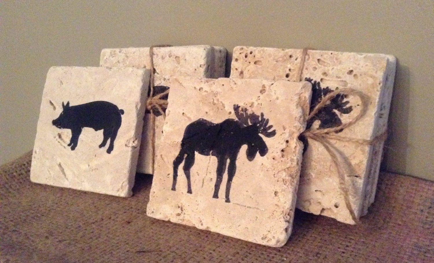 Moose Cabin Coasters Set of 4 - A Rustic Feeling