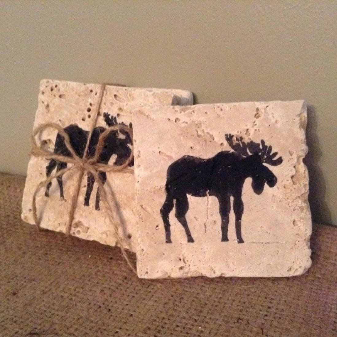 Moose Cabin Coasters Set of 4 - A Rustic Feeling