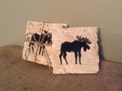 Moose Cabin Coasters Set of 4 - A Rustic Feeling