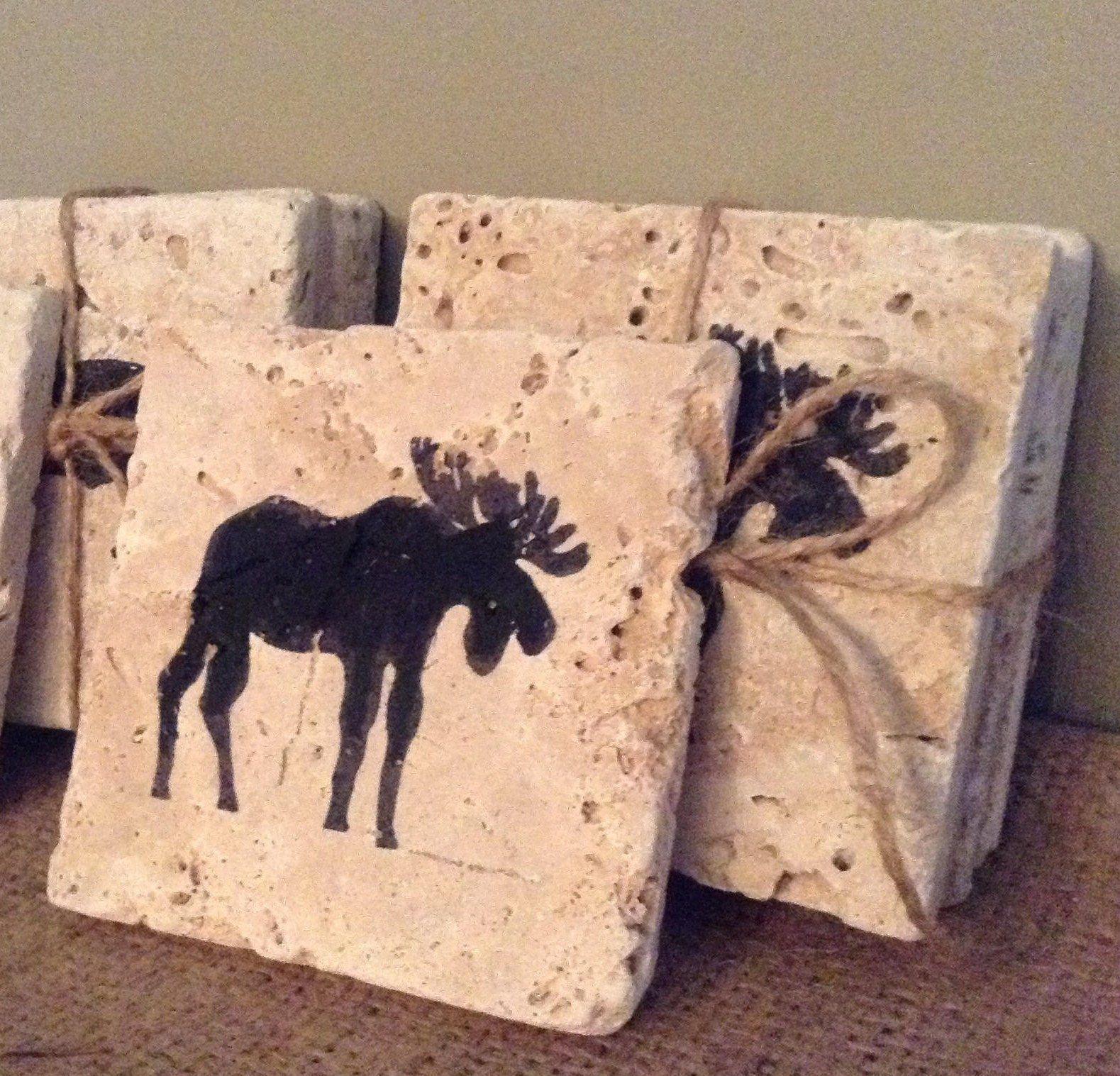 Moose Cabin Coasters Set of 4 - A Rustic Feeling