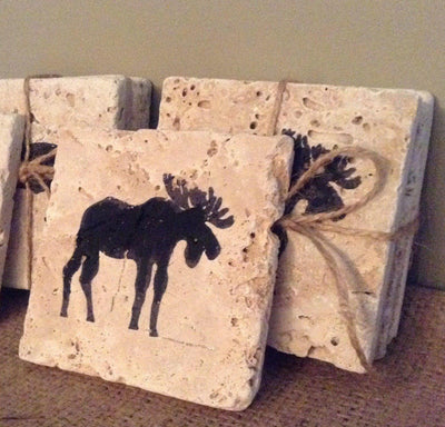 Moose Cabin Coasters Set of 4 - A Rustic Feeling