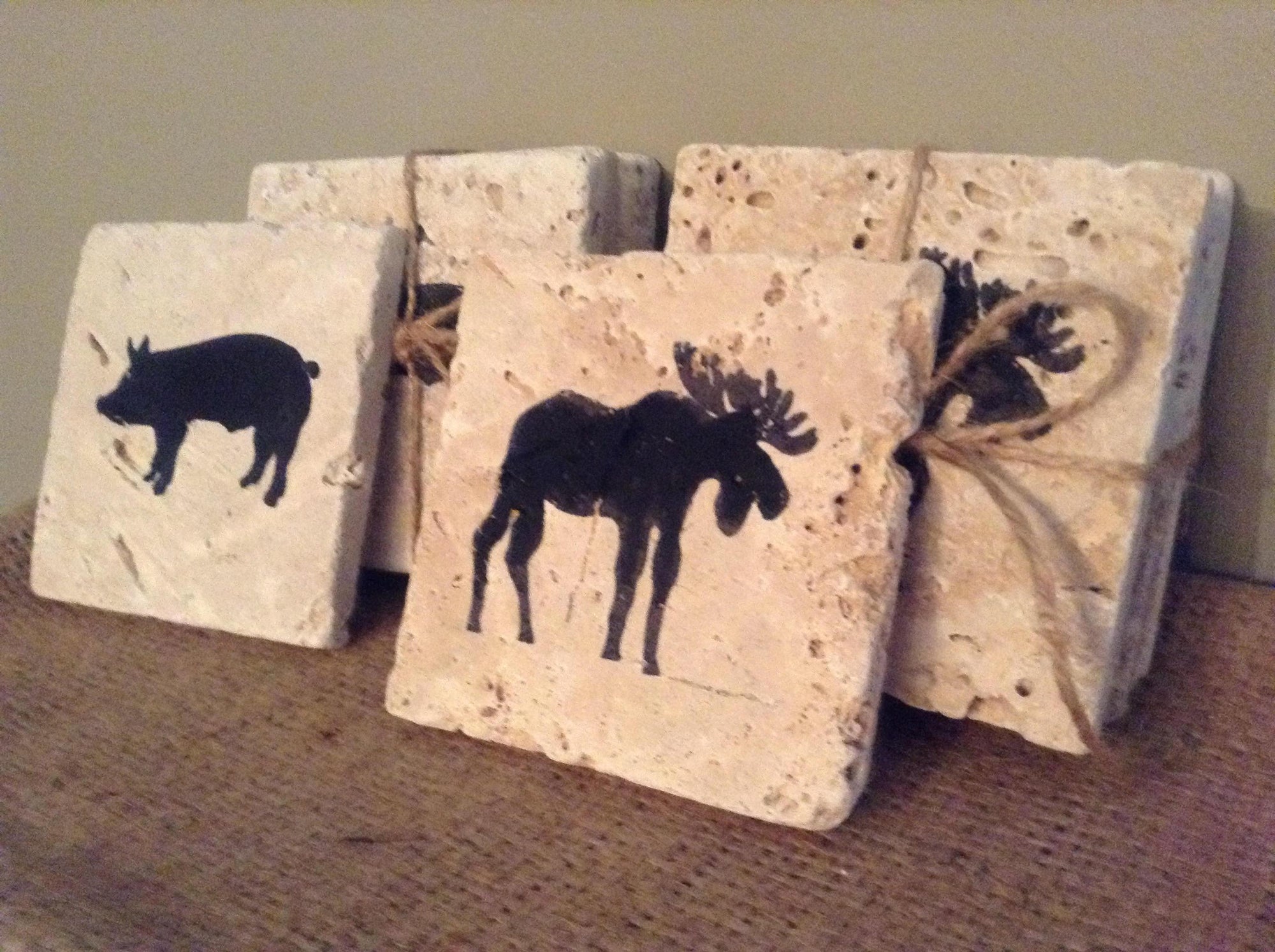 Moose Cabin Coasters Set of 4 - A Rustic Feeling