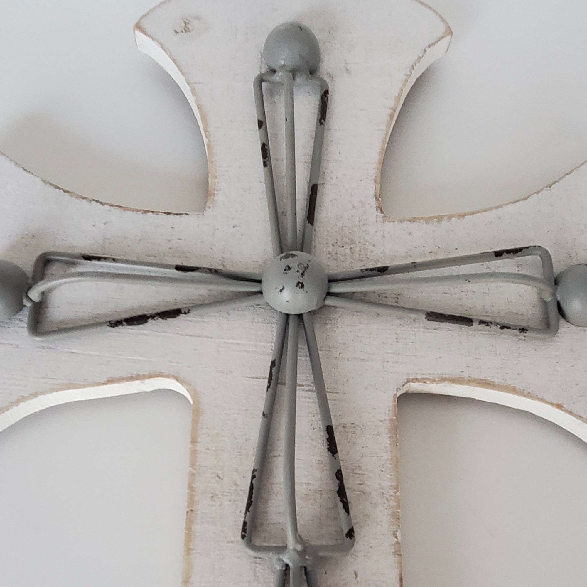 Wooden Cross with Gray Metal Accent