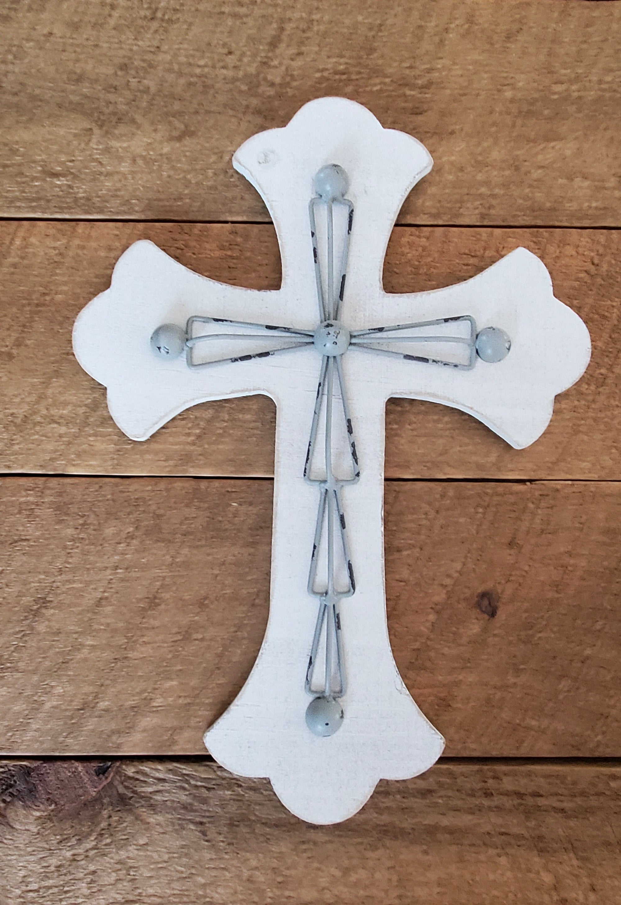 Wooden Cross with Gray Metal Accent