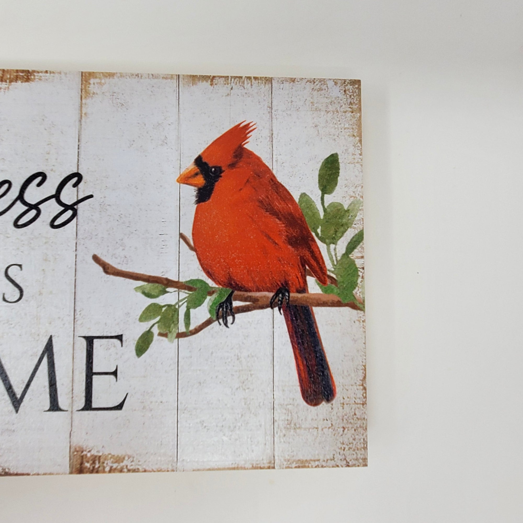 Bless This Home Cardinal Block – Rustic Wooden Shelf Sitter