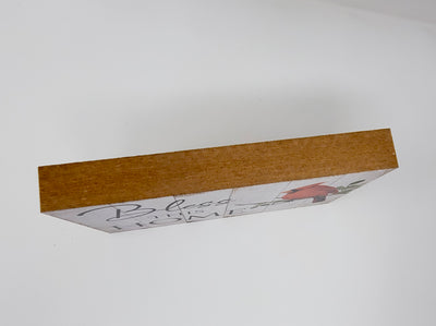 Bless This Home Cardinal Block – Rustic Wooden Shelf Sitter