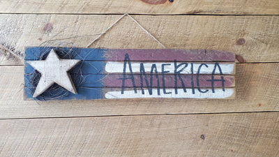 🇺🇸 Lath “America” Flag with Wood Star – 24" x 6" | Made in the USA