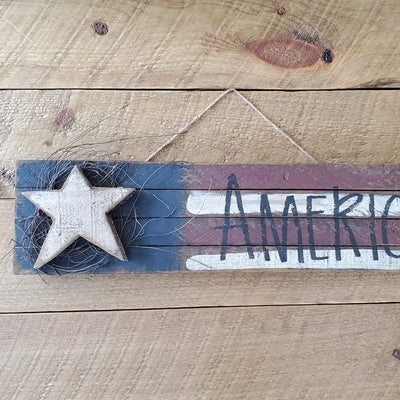 🇺🇸 Lath “America” Flag with Wood Star – 24" x 6" | Made in the USA