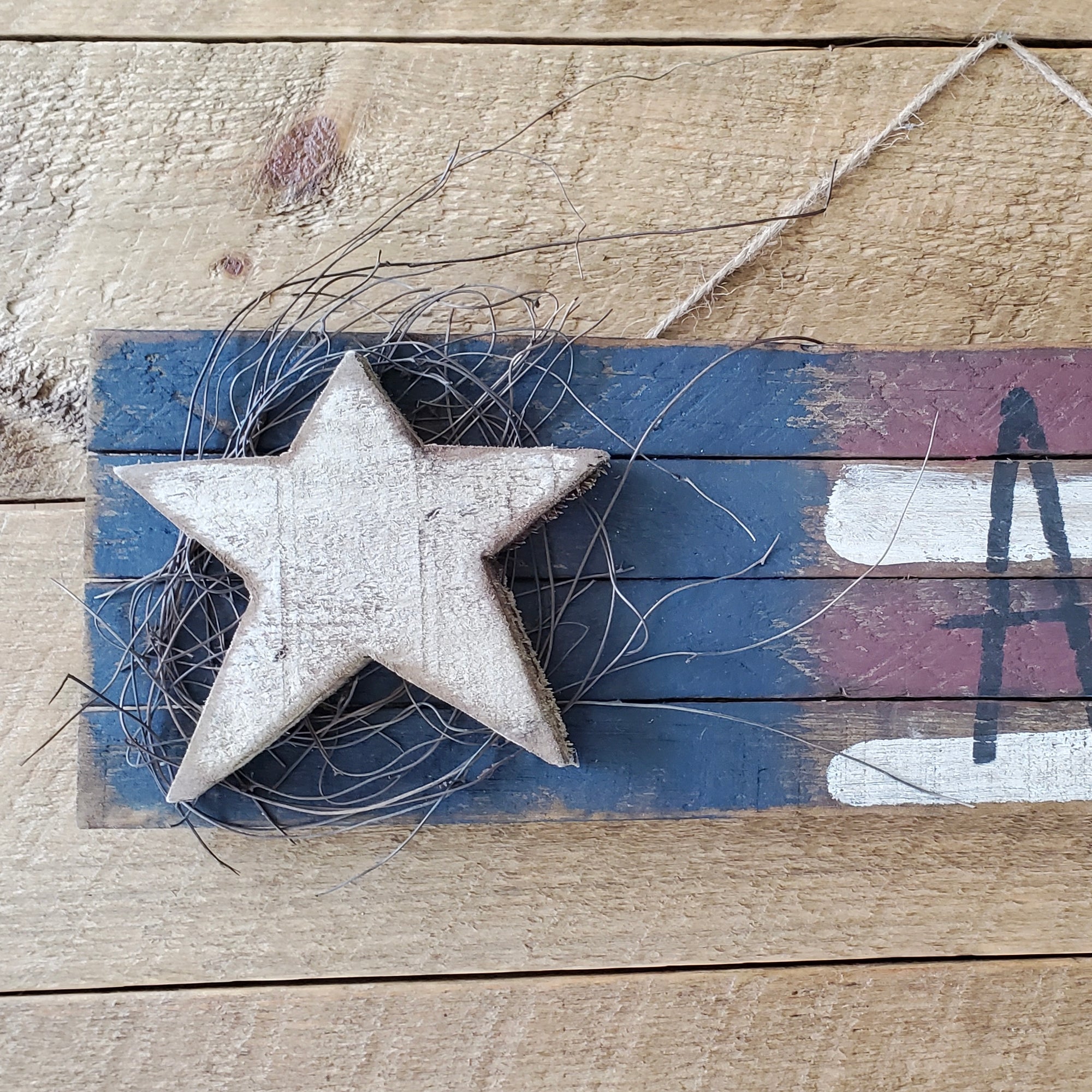 🇺🇸 Lath “America” Flag with Wood Star – 24" x 6" | Made in the USA