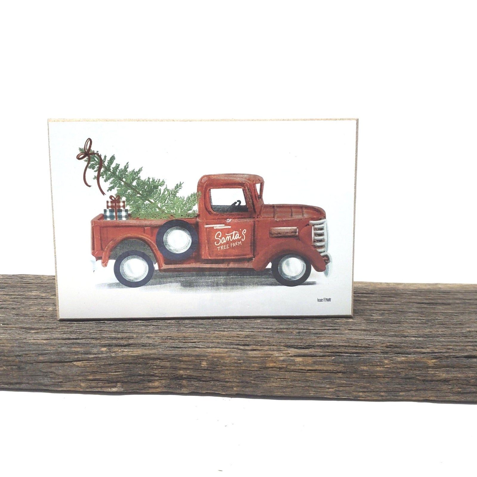 🎁 Red Christmas Truck Santa's Tree Farm Block Sign (100% off)