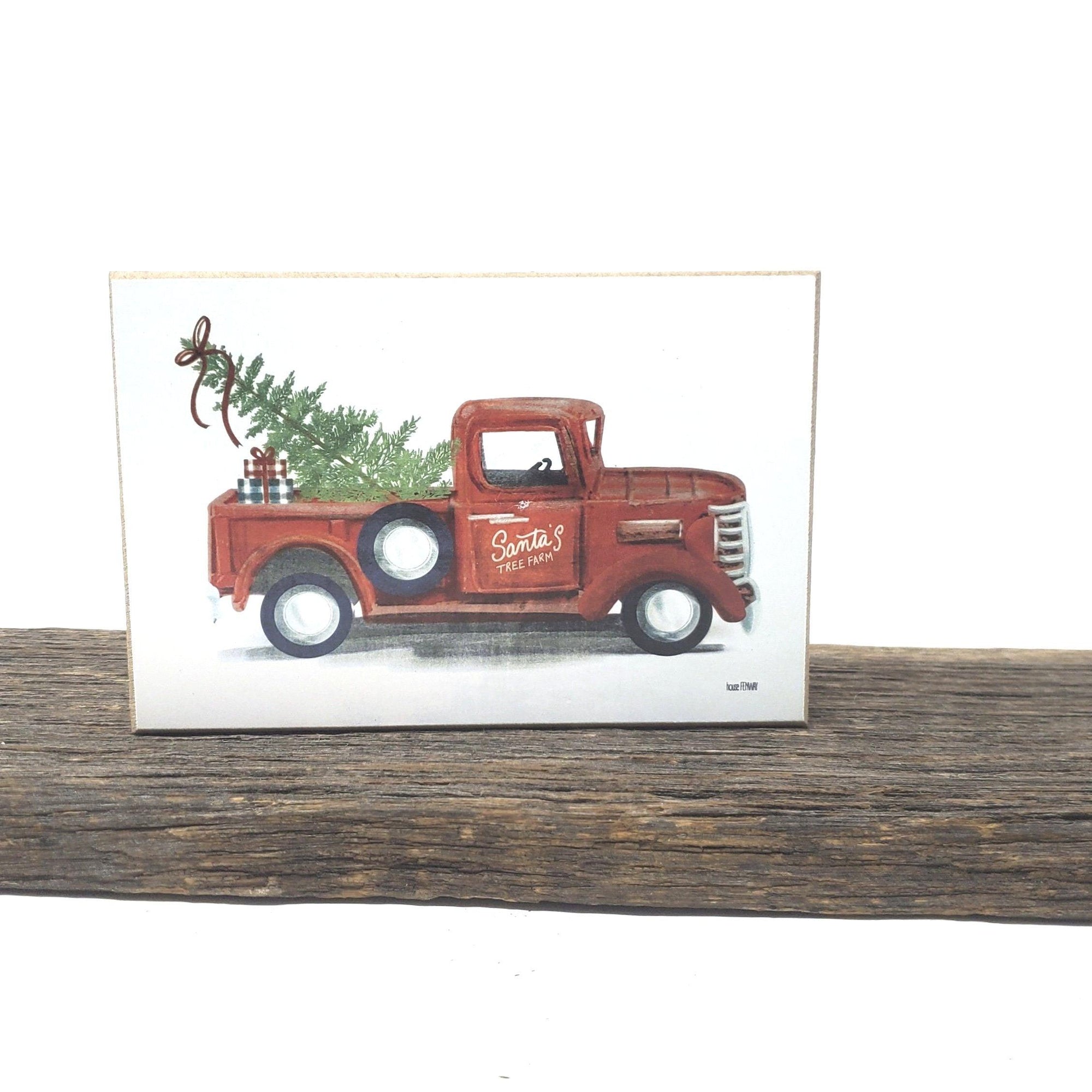 🎁 Red Christmas Truck Santa's Tree Farm Block Sign (100% off)