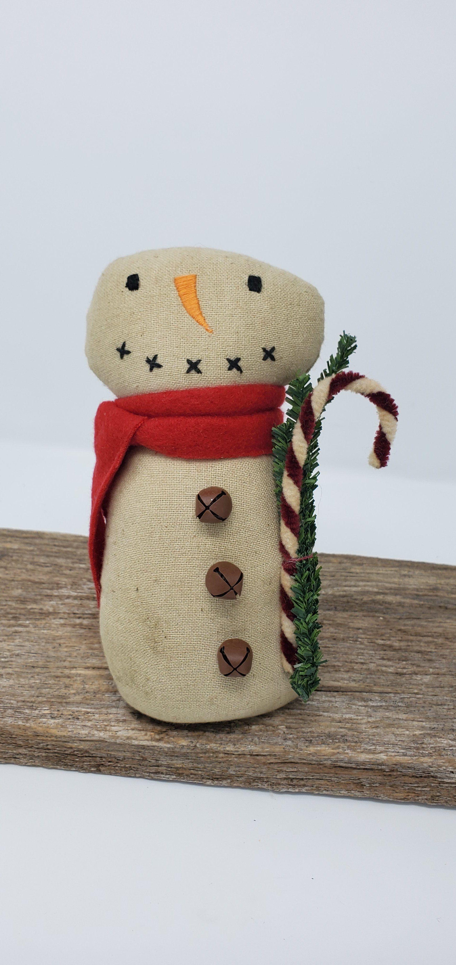 Primitive Snowman with Candy Cane - A Rustic Feeling
