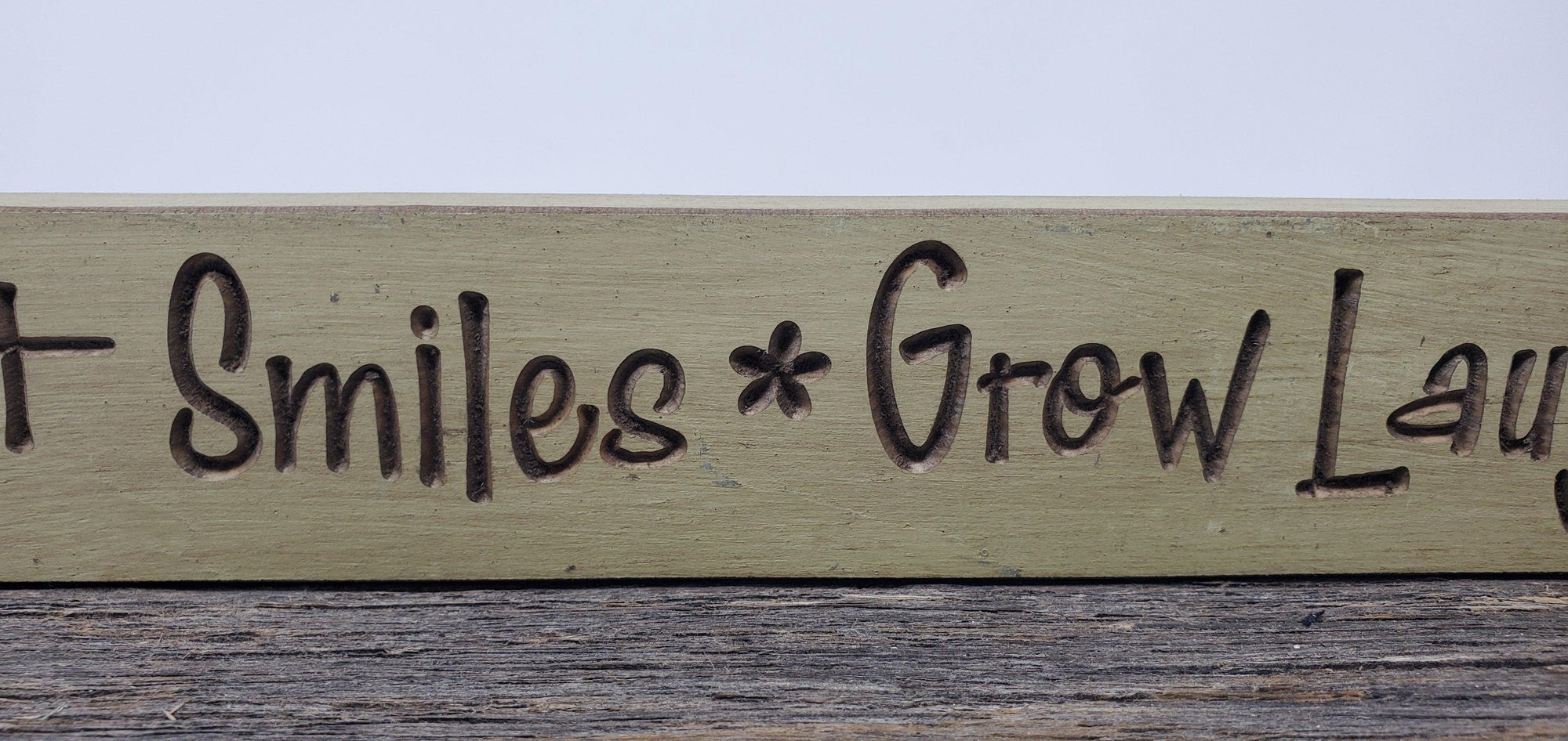 Plant Smiles Grow Laughter Engraved Wood Sign - A Rustic Feeling