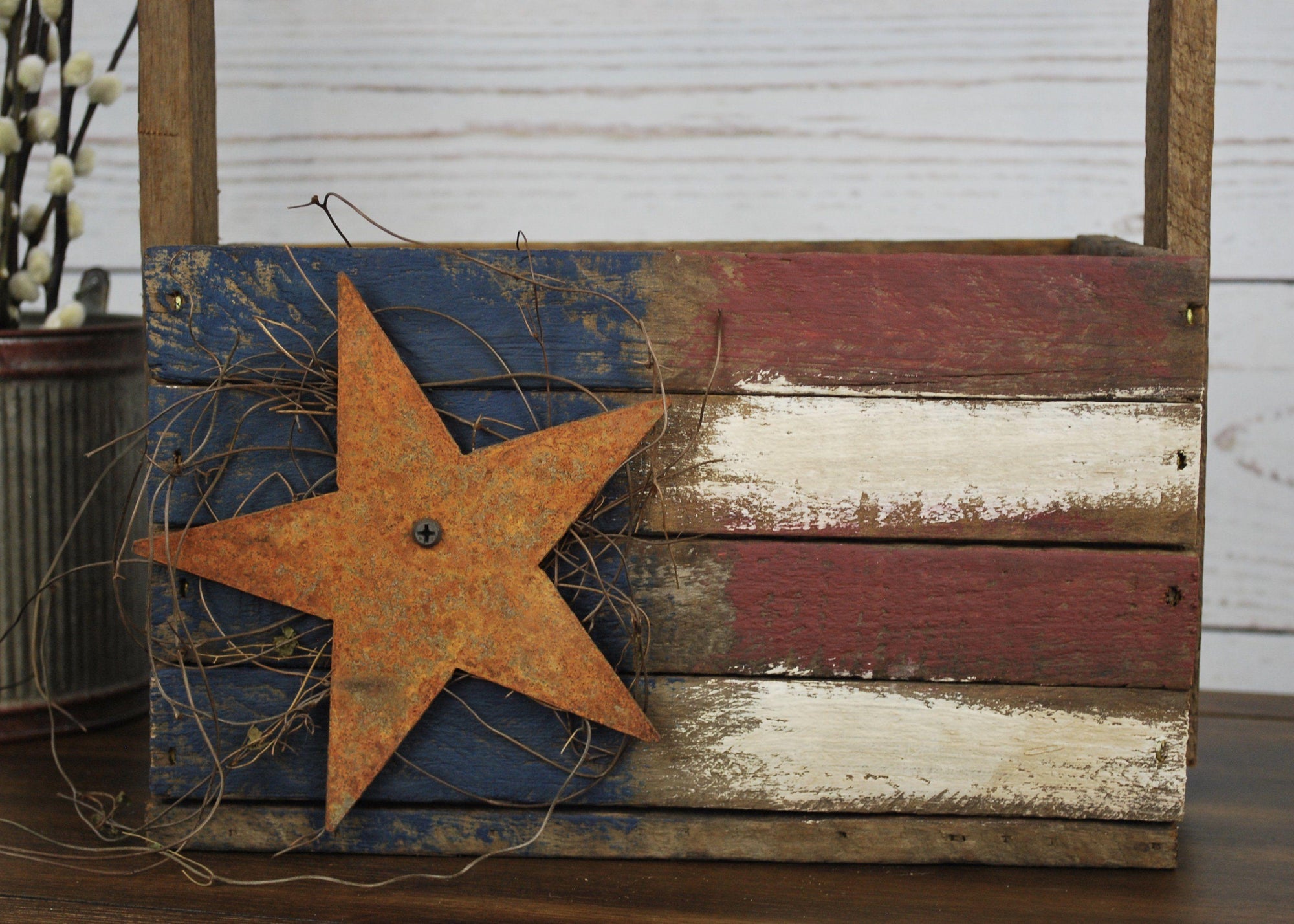 American Flag Wood Tote - A Rustic Feeling