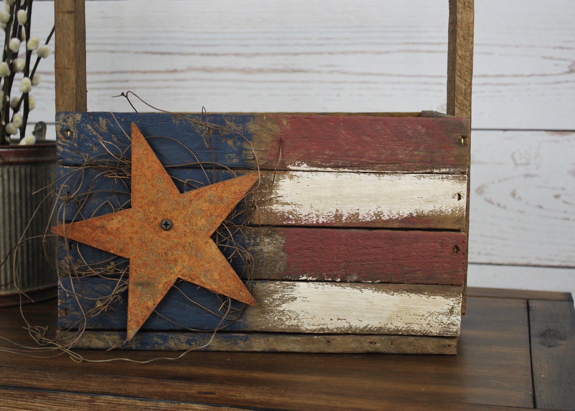 American Flag Wood Tote - A Rustic Feeling