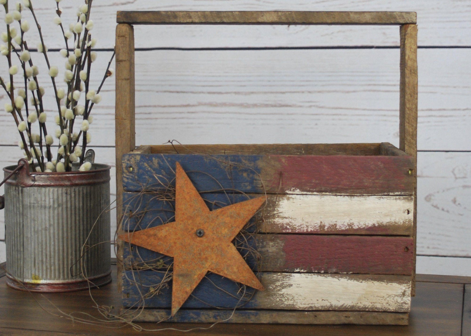 Rustic Wood Coasters, Farmhouse, Patriotic Red, White and Blue