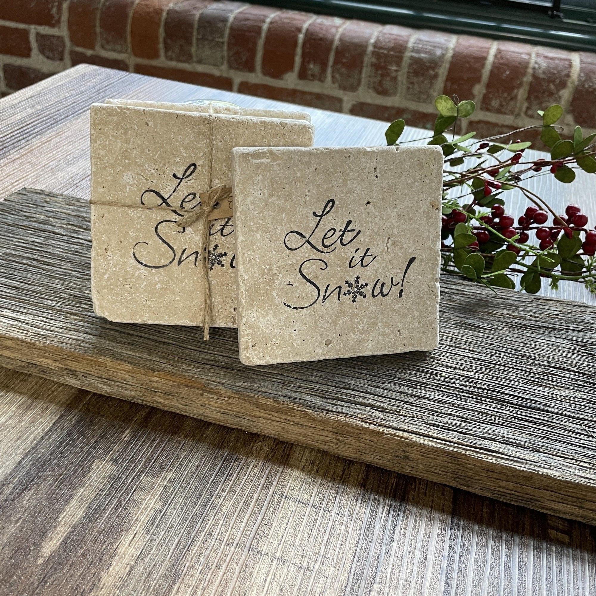 Farmhouse Holiday Stone Coasters Coasters A Rustic Feeling 