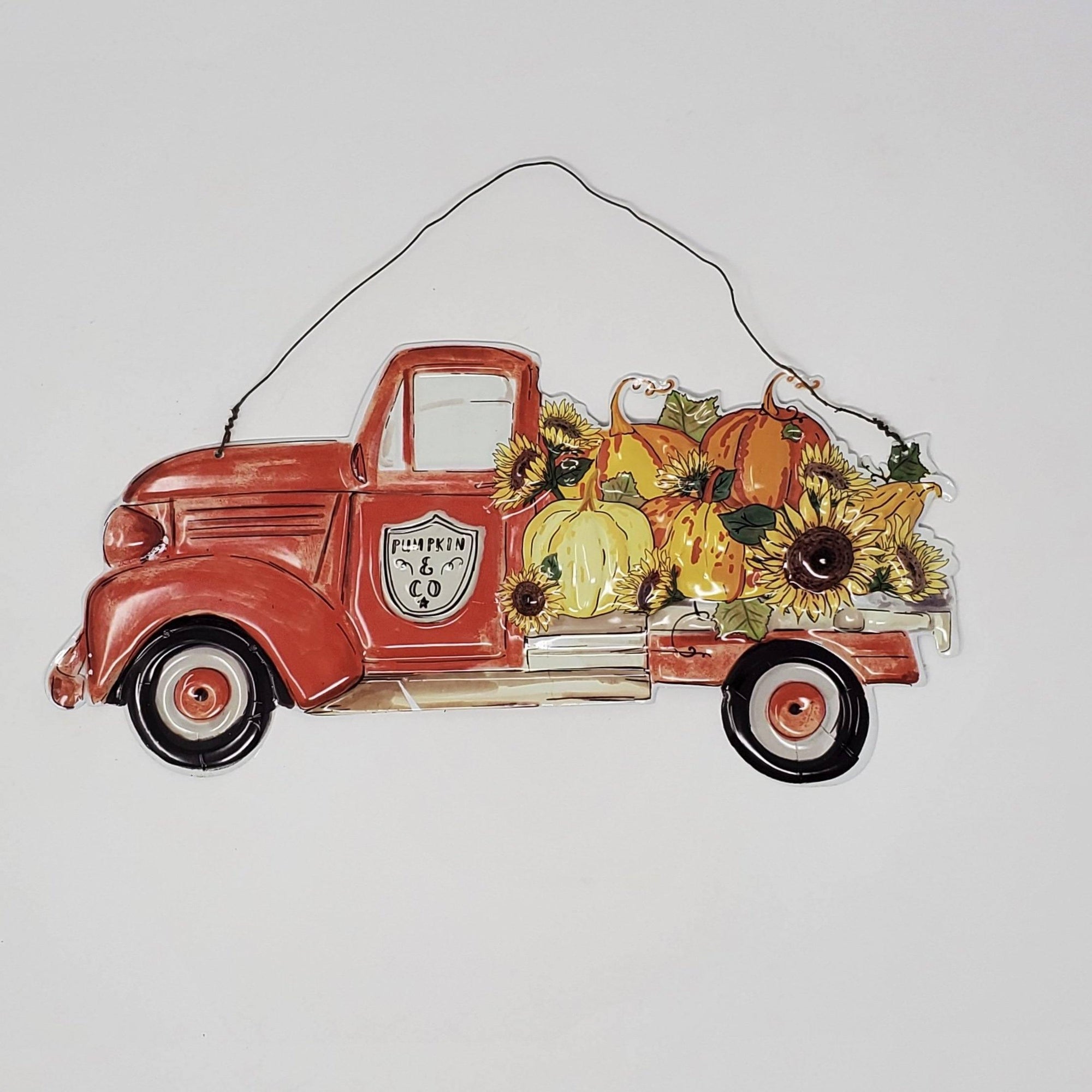 Red Vintage Truck with Pumpkins - A Rustic Feeling