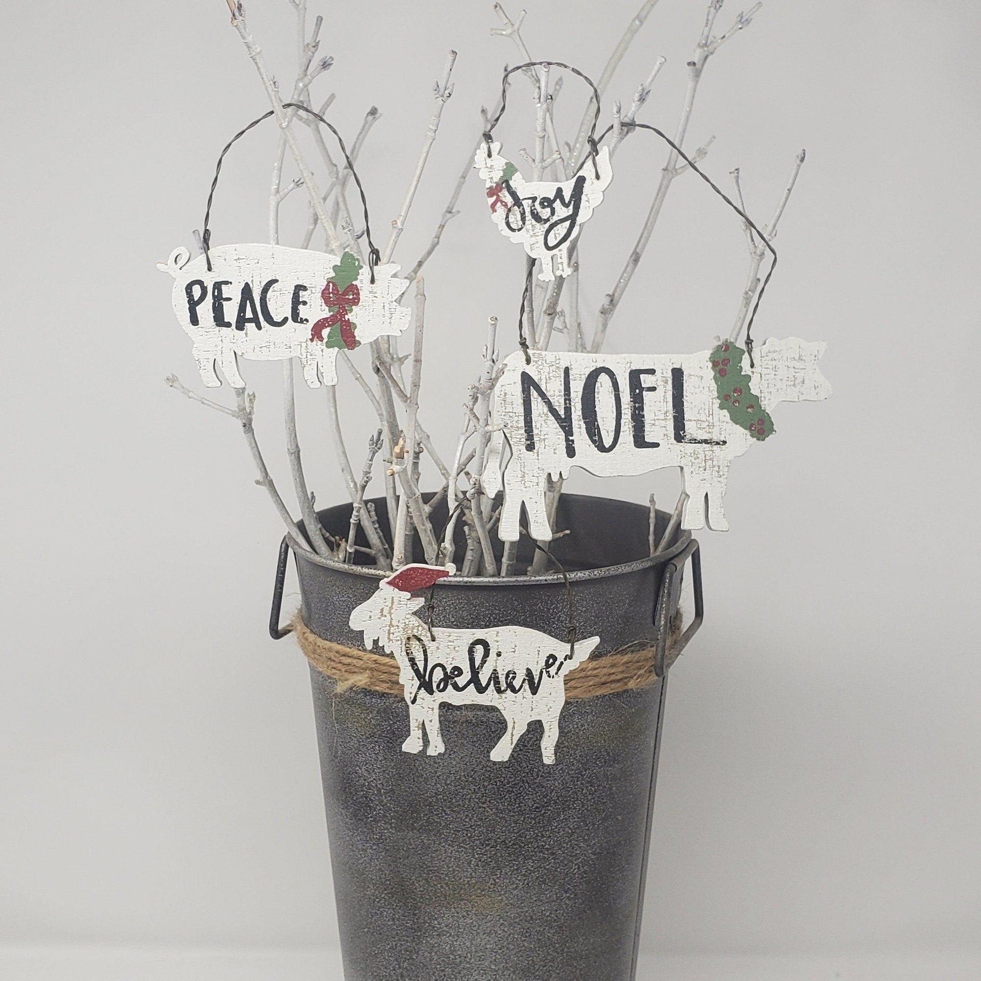 Farm Animal Wood Ornaments Set of 4 - A Rustic Feeling