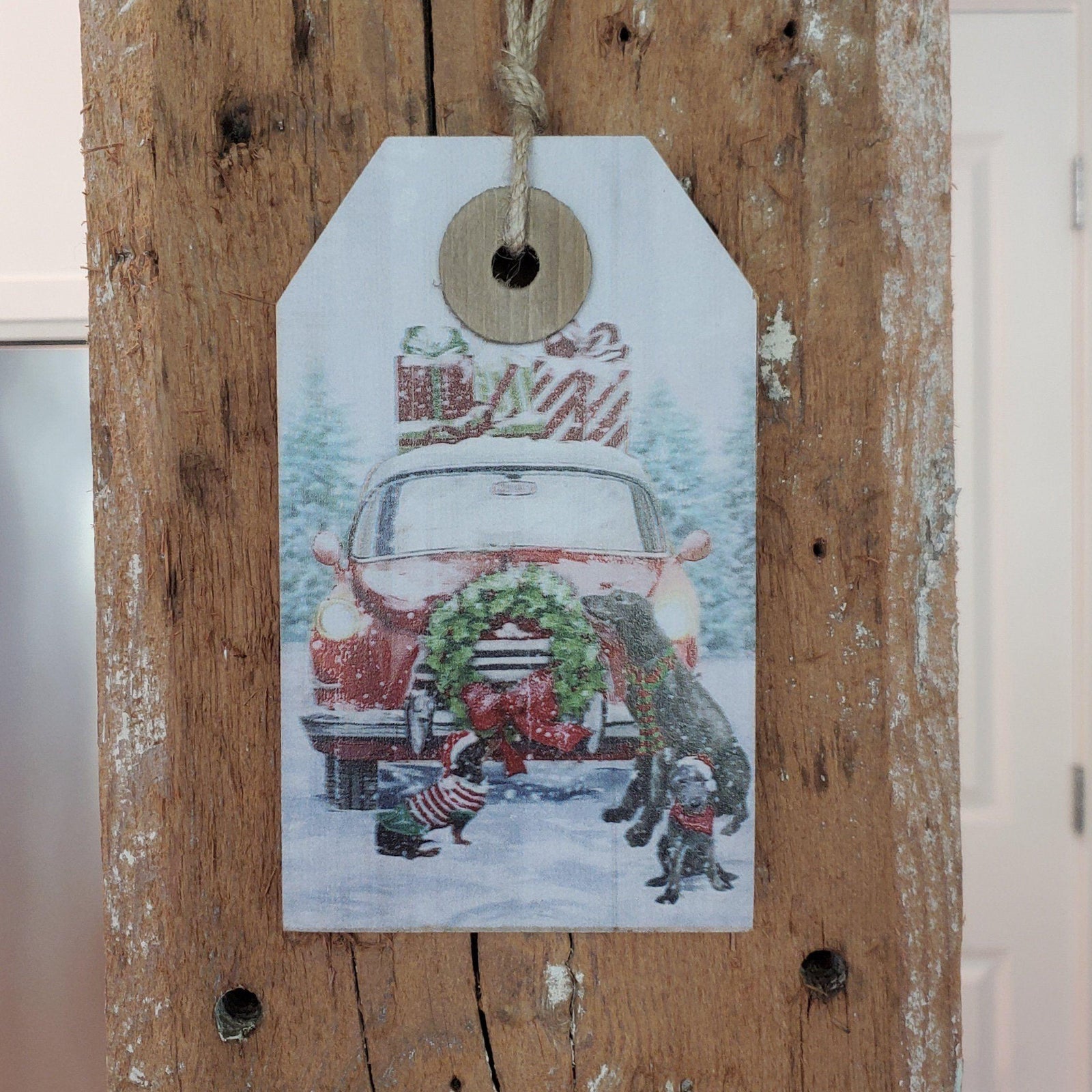 Vintage Red Car Tag Sign - A Rustic Feeling