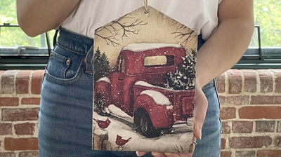 Red Christmas Truck with Cardinals Hanger - A Rustic Feeling