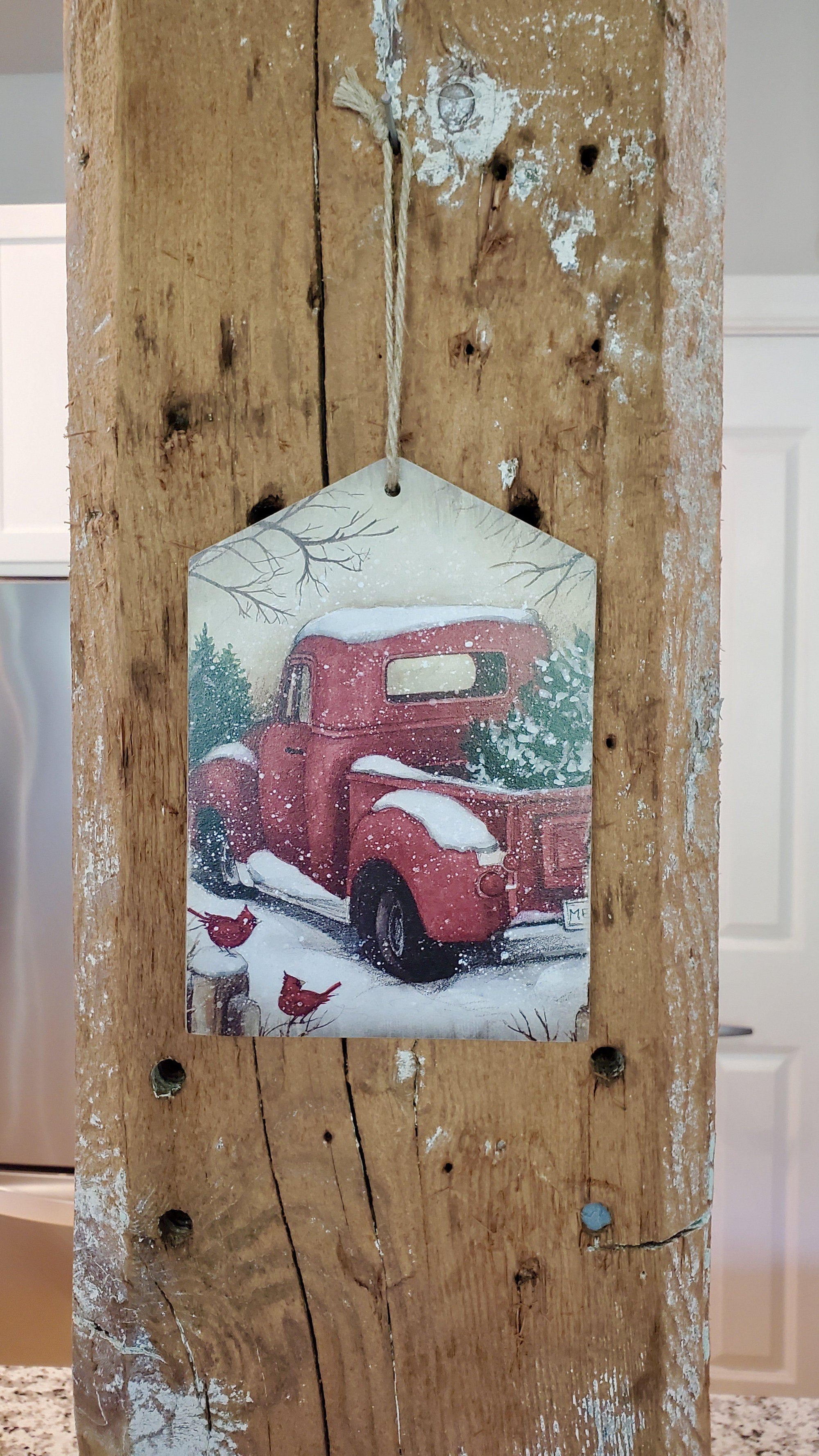 Red Christmas Truck with Cardinals Hanger - A Rustic Feeling