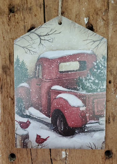 Red Christmas Truck with Cardinals Hanger - A Rustic Feeling