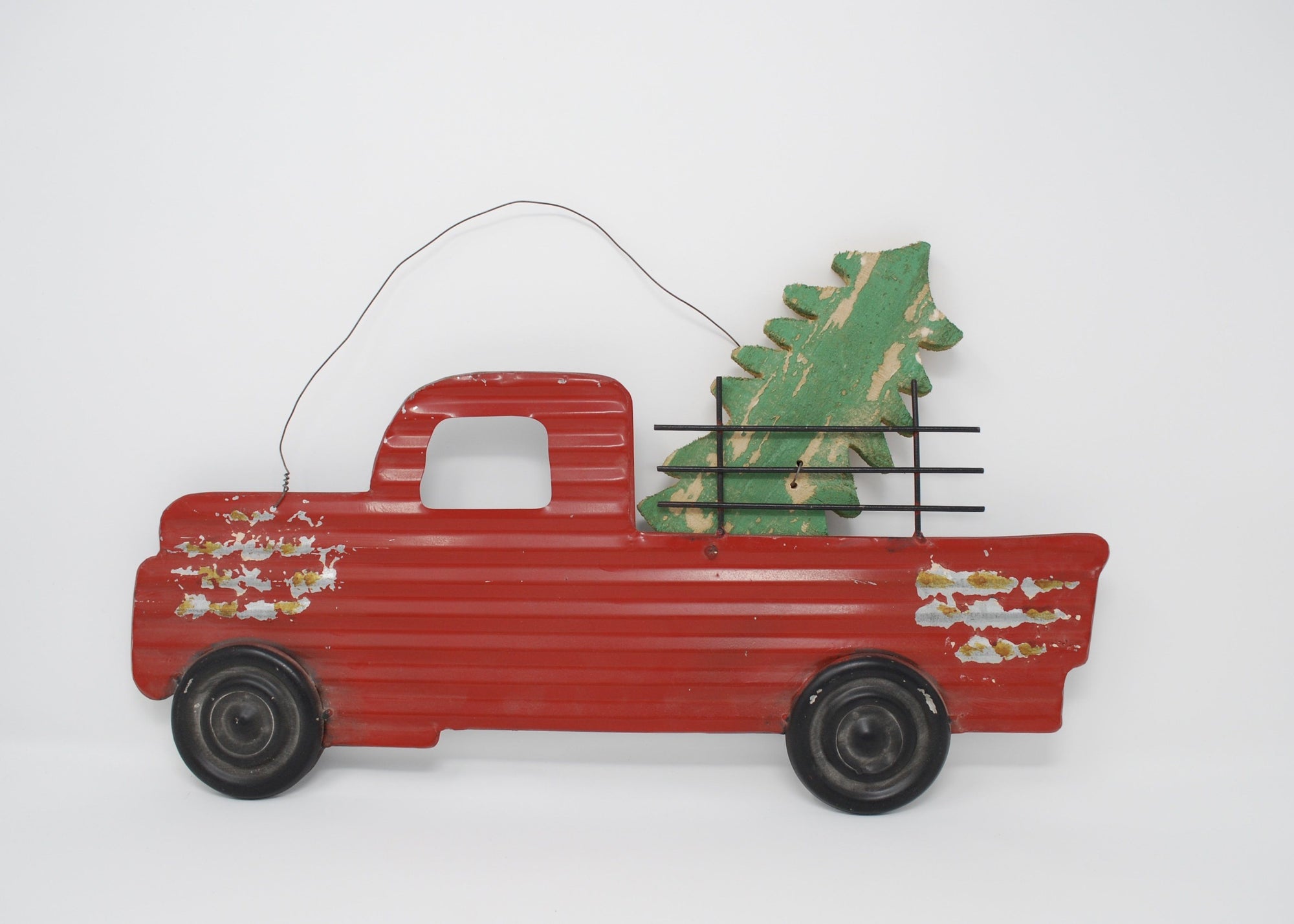Vintage Red Truck Sign with Christmas Tree - A Rustic Feeling