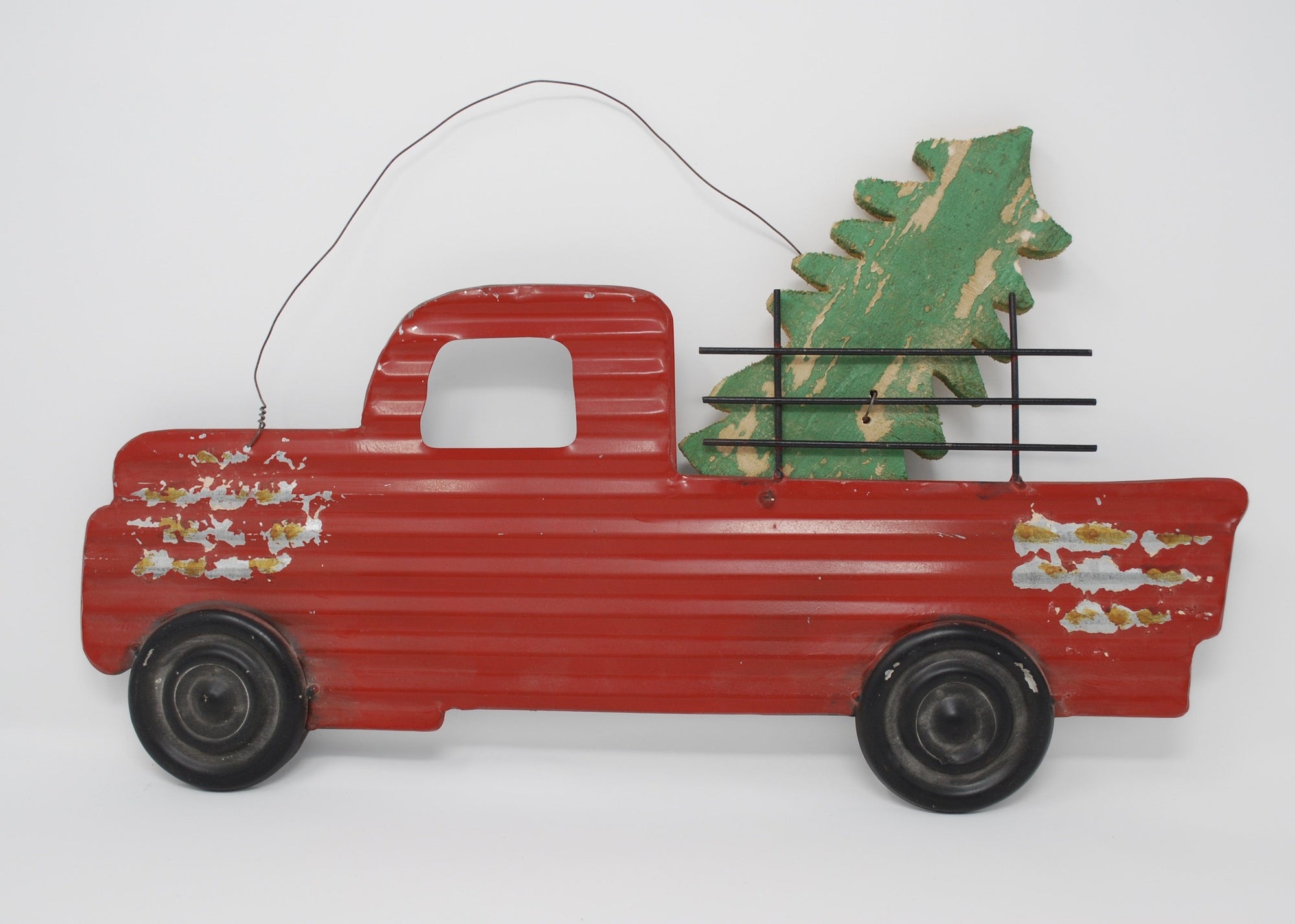 Vintage Red Truck Sign with Christmas Tree - A Rustic Feeling