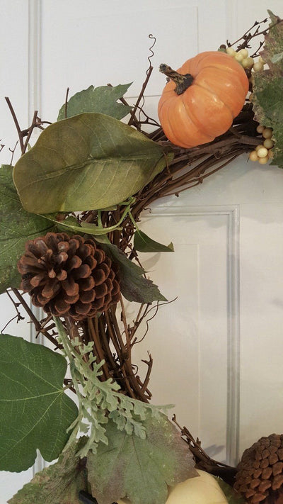 Pumpkin Wreath, Fall Front Door Wreath, Fall Wreath Fall Decor A Rustic Feeling