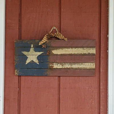Lath Wooden American Flag with Rusty Stars - A Rustic Feeling