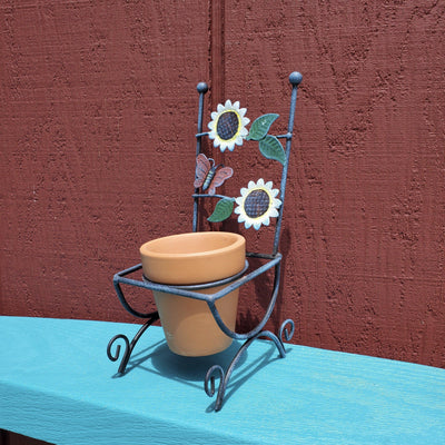 Mini Flower Pot with Sunflowers and Butterfly - A Rustic Feeling