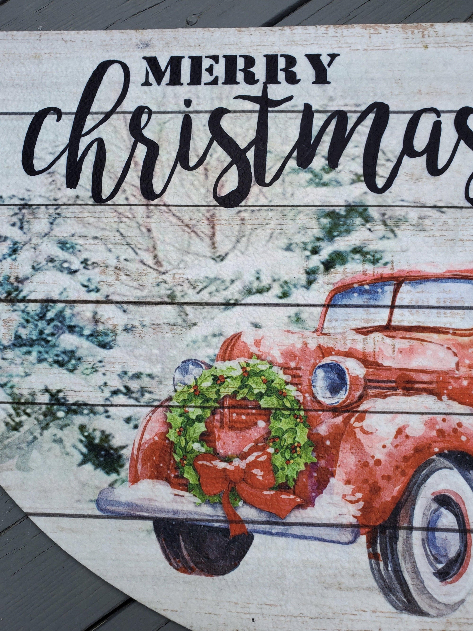 Red Vintage Truck Merry Christmas Welcome Mat - A Rustic Feeling