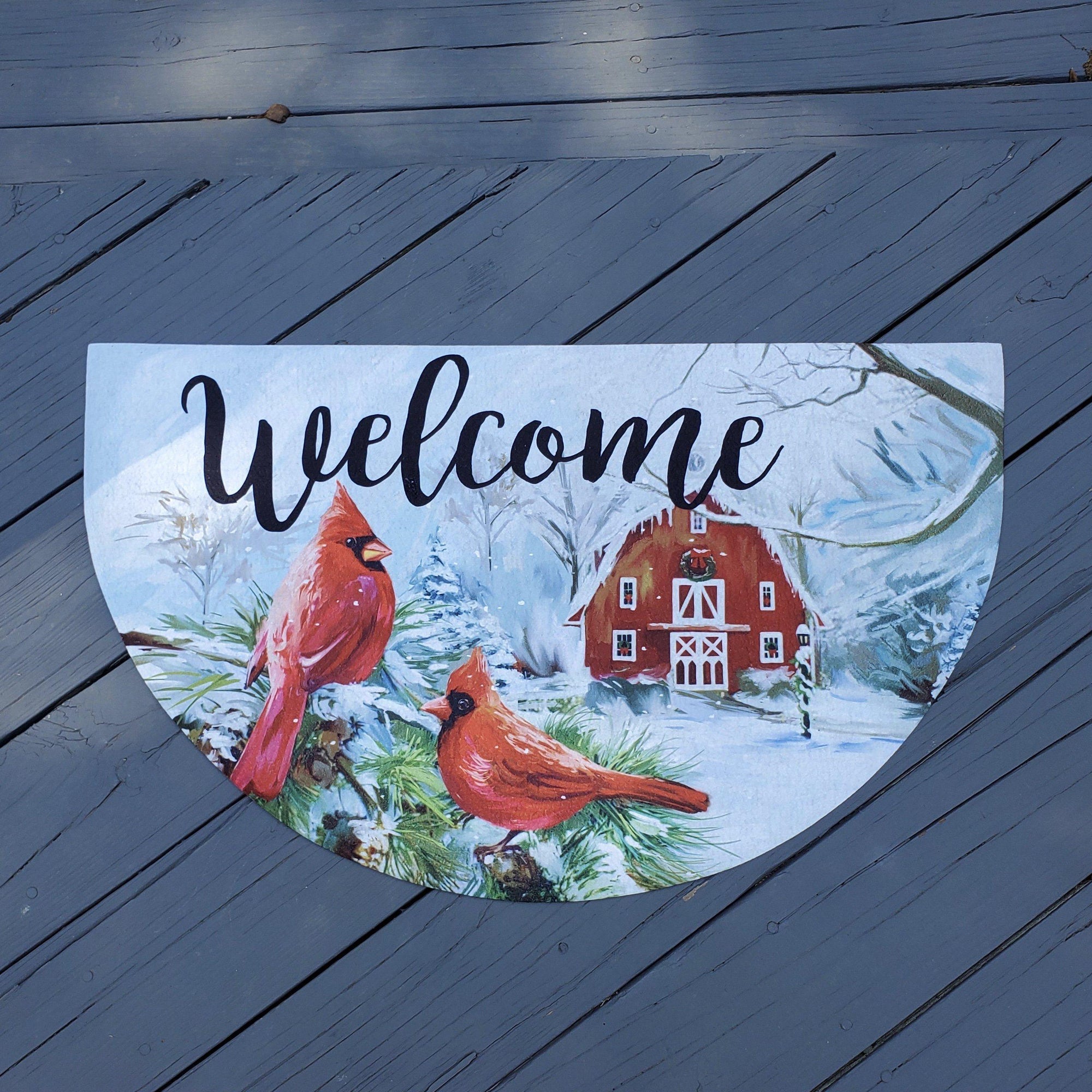 Christmas Cardinal Welcome Mat - A Rustic Feeling