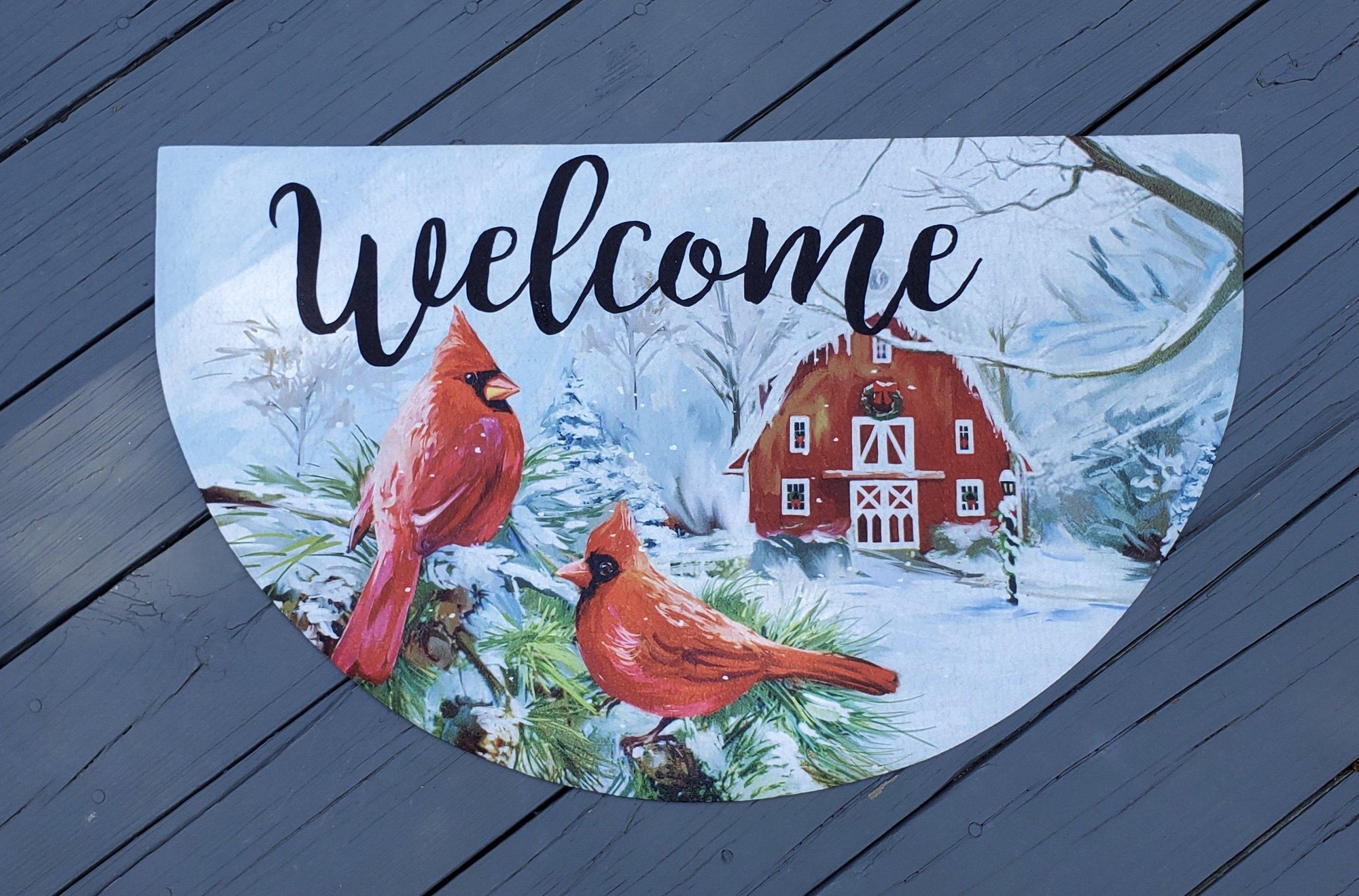 Christmas Cardinal Welcome Mat - A Rustic Feeling
