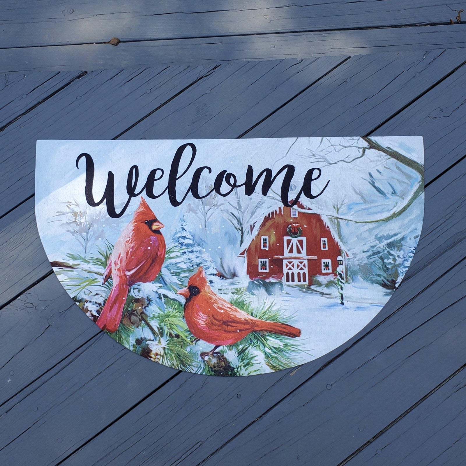 Christmas Cardinal Welcome Mat - A Rustic Feeling