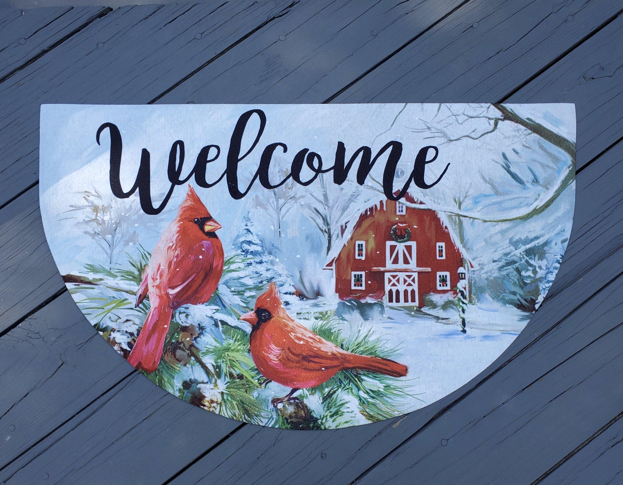 Christmas Cardinal Welcome Mat - A Rustic Feeling