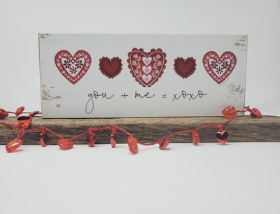 You + Me with Hearts Block Sign - A Rustic Feeling