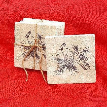 Christmas Cardinal Coasters - A Rustic Feeling