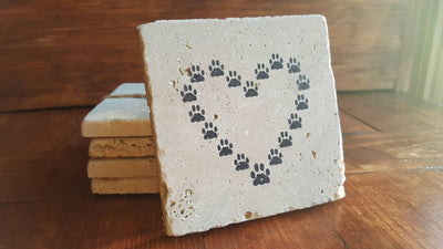 Dog Paw Print Heart Coasters - A Rustic Feeling